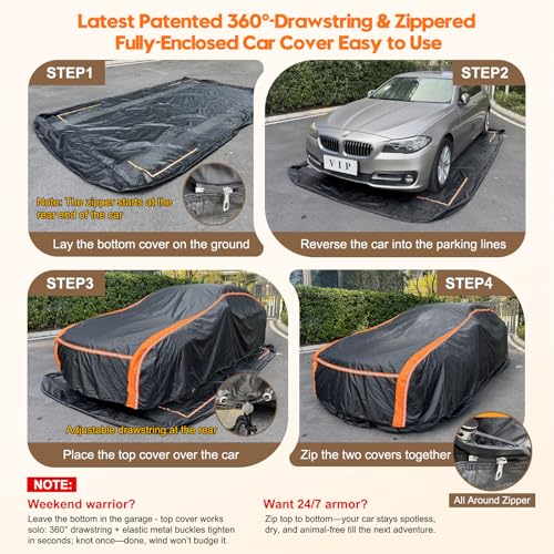 Patented Fully Enclosed Car Cover Waterproof All Weather 2-in-1 for Toyota Highlander,Ford Explorer,Jeep Grand Cherokee,Honda Pilot Automobiles Universal Fit SUV/MPV Length 191-201 in. Exterior Covers - size: 2.Fit SUV/MPV Length 191-201 Inch