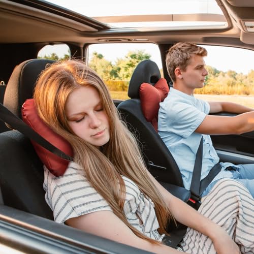 2 Pcs Red Bow Car Neck Pillows Softness Car Headrest Pillow for Driving With Adjustable Strap Leather Material Wear-Resistant and Dirt-Resistant Perfect Choice for Both Beauty and Comfort - color: Wine Red