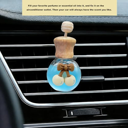 2 Pack Car Air Freshener Diffuser, Refillable Empty Glass Bottles with Vent Clip & Wooden Caps Drift Car Air Freshener for Essential Oils Long Lasting Car Fresheners-Car Accessories-A2 - size: Bear-A2 - 2PCS