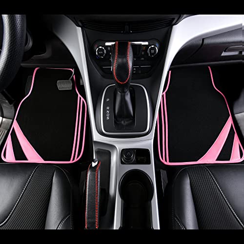 CAR PASS Pink Edge Faux Leather Car Floor Mats Universal Car Carpet Mats with Double Stitch Line Anti-Slip Backing Design, for Cute Girly Women, Fit 95% Automotive,SUVs,Sedan,Vans (Black and Pink) - color: Black and Pink