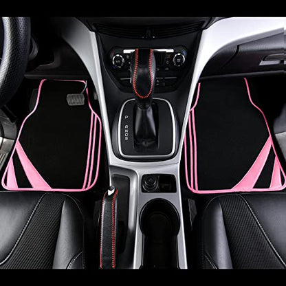 CAR PASS Pink Edge Faux Leather Car Floor Mats Universal Car Carpet Mats with Double Stitch Line Anti-Slip Backing Design, for Cute Girly Women, Fit 95% Automotive,SUVs,Sedan,Vans (Black and Pink) - color: Black and Pink