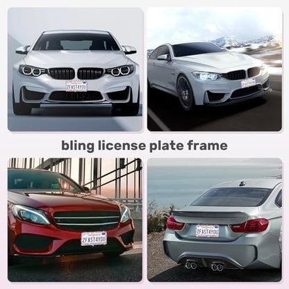 QUANQIUFEI 2 Pack Bling License Plate Frames, Sparkly Rhinestone Diamond Car License Plate Cover for Women, Stainless Steel Car Accessories with Glitter Crystal Caps (Light Amethyst) - color: Light Amethyst