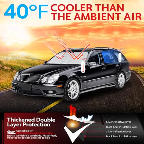 KAYZT Windshield Sun Shade for 1992-2005 Merce-des-Benz E Class E-Class E300 E320 E280 E420 E430 E500 Foldable Sunshade Front Window Custom Fit Car Accessories - size: for 1992-2005 Mer-cedes-Benz E-Series