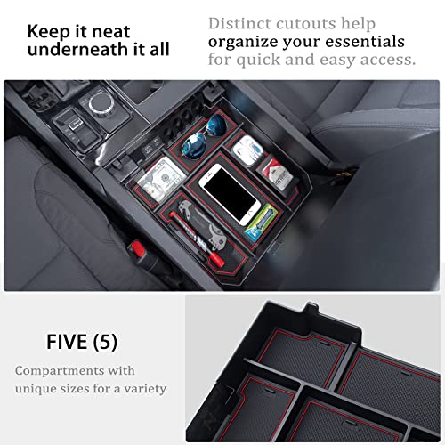 JDMCAR Center Console Organizer Compatible with 2022 2023 2024 2025 2026 Toyota Tundra Accessories and 2023-2026 toyota sequoia Armrest Secondary Storage Box ABS Material with Non-Slip Mats (Red Trim) - color: red