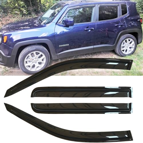 4pcs Outside Mount Style Rain Guards Durable Side Window Wind Deflectors Dark Smoke Nice Looking Vent Window Visors Fit for 2015-2024 Jeep Renegade 94368 - size: for 2015-2024 Jeep Renegade