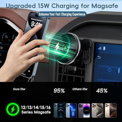 Car Vent Wireless Charger Magnetic Phone Mount Compatible with 2021-2026 Ford F-150, 2023-2026 Super Duty F250/F350/F450, Metal Phone Holder Cradles Bracket Stand for All Smartphones (No Socket Arm) - style: Magnetic Charging