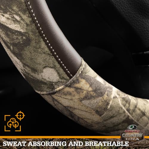 Mossy Oak Full Camo Steering Wheel Cover - Made from Premium Leather, Universal Fit for 14 1/2 to 15 inches - Official Licensed Product - Brown Color - color: BROWN