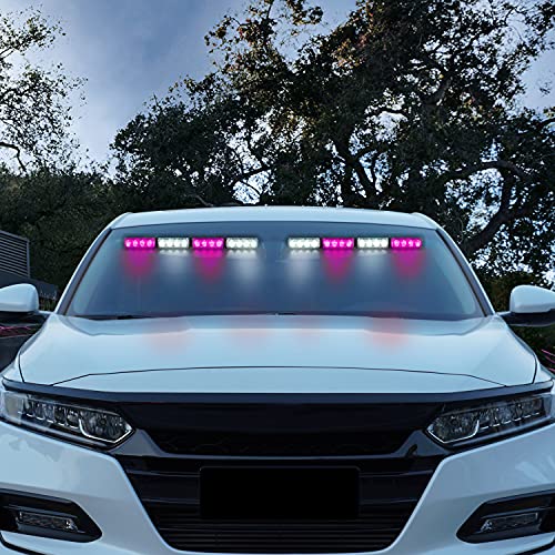 ASPL 32LED Visor Lights 26 Flash Patterns Windshield Emergency Hazard Warning Strobe Beacon Split Mount Deck Dash Lamp with Extend Bracket (Purple/White/Purple/White) - color: Purple/White /Purple/White