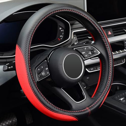 LABBYWAY Microfiber Leather Auto Car Steering Wheel Cover, Universal 15 Inch Anti-Slip Wheel Protector, Red - color: Fiber Red