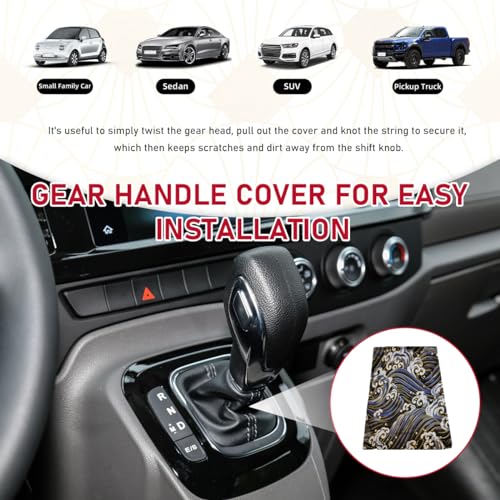 Car Shift Boot Cover, Stitch Ancient Japanese Antiquity Element Shift Knob Boot, Japanese Style Shifter Shift Knob Dust Cover, Universal Car Accessories (Wave Black) - color: Wave Black