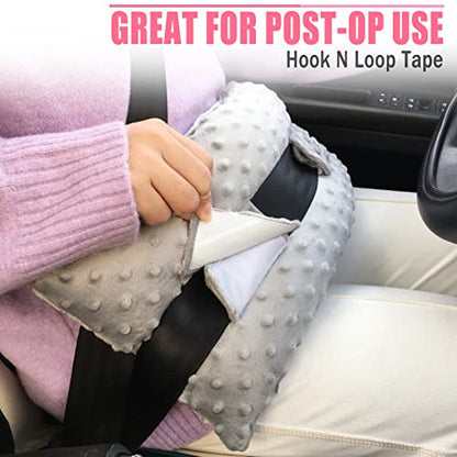Hysterectomy Seatbelt Pillow Post Abdominal Surgery Myomectomy Pillows with Pocket for Ice/Hot Packs Breast Reduction Belly Incision Tummy Tuck C-Section Recovery Patients Gifts Minky Dot Light Gray - color: Minky Dot Light Gray