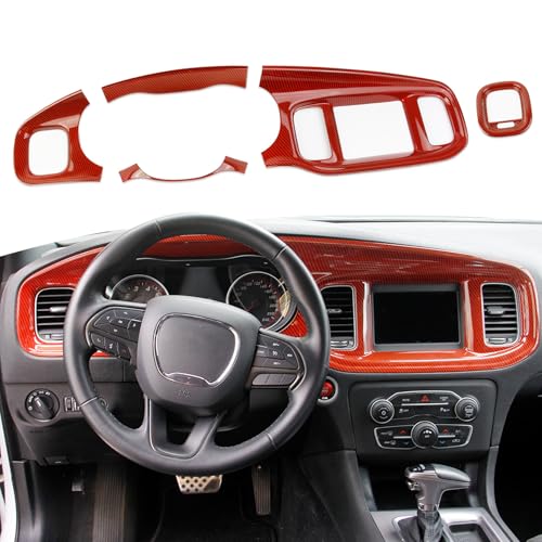 crosselec Carbon Fiber Center Consoles Dashboard Instrument Gauge Cluster Dash Air Vent Panel Kit Cover Trim Garnish Bezel for for Dodge Charger 2015-2023 (red Carbon Fiber) - color: red carbon fiber