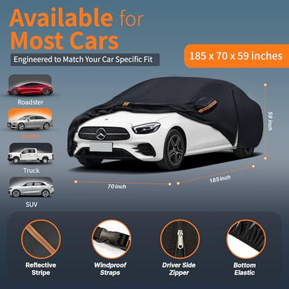 Waterproof Car Cover All-Weather,Full Exterior Automobiles Cover for Sedan 179-185 inch Universal Fit Toyota Corolla/Prius, Honda Civic, VW Jetta, Kia Forte, Nissan, Hyundai Elantra etc. - size: Fit Sedan Length 179-185 inch(3L)