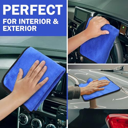 Tallew 12 Pcs Microfiber Towels for Cars, 800 GSM Plush Drying Cleaning Cloth Bulk, 16 x 16 Inch Thick Absorbent Wash Detailing Towels for Car Polishing, House, Kitchen Cleaning(Gray and Blue) - color: Gray and Blue