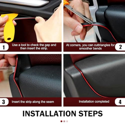 Electroplated Car Interior Trim Strip, 32.8ft Flexible DIY Dashboard & Door Molding Insert with Installation Tool, Car Interior Filler Insert Strips, Universal Fit for Most Vehicles (Red)