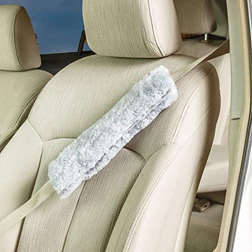 Engel Worldwide Comfortable Universal Fitting Genuine Merino Sheepskin Seat Belt Shoulder Cover Pads for Adults, Children, Youth. Multiple Colors Available Twin Pack! (Dark Silver) - color: Dark Silver