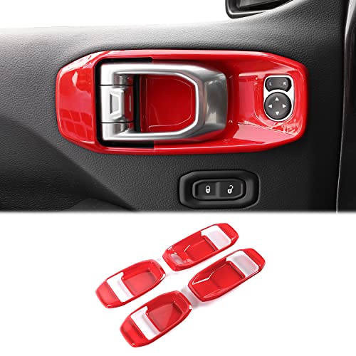 CheroCar for Jeep JL Inner Door Handle Bowl Cover Trim for Jeep Wrangler JL JLU 2018-2026 for Gladiator JT 2020-2026,4Pcs ABS Red Interior Door Handle Protector Decoration Accessories - color: Red, size: JL 2018-Present