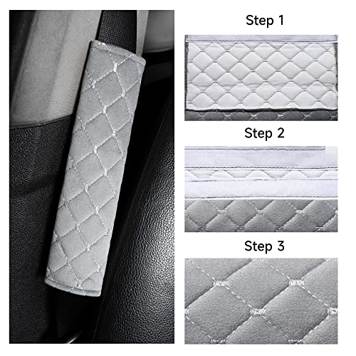 Tapha Plush Car Seat Belt Cover and Shoulder Pad Cushions Improve Driving Comfort, 2 PCS Included and Compatible with All Vehicles (Grey) - color: Grey