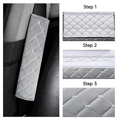 Tapha Plush Car Seat Belt Cover and Shoulder Pad Cushions Improve Driving Comfort, 2 PCS Included and Compatible with All Vehicles (Grey) - color: Grey