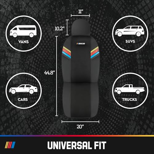 NASCAR Car Seat Covers, Black Leather and Mesh Seat Covers, Universal Fit Front Seat Covers for Cars with Airbag-Compatible Design, Durable Racing-Inspired Car Interior for Cars, Trucks & SUVs - color: Black