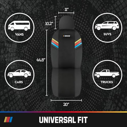 NASCAR Car Seat Covers, Black Leather and Mesh Seat Covers, Universal Fit Front Seat Covers for Cars with Airbag-Compatible Design, Durable Racing-Inspired Car Interior for Cars, Trucks & SUVs - color: Black