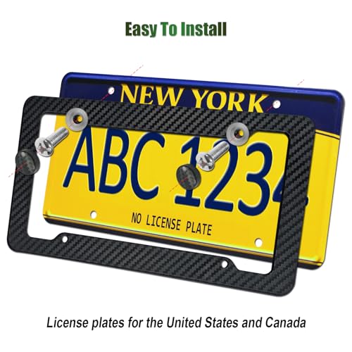 Carbon Fiber License Plate Frames- Black Carbon Pattern Plastic Front & Rear Car Tag Holder Cover 2 Pack with Mount Hardware, Screws, Caps, Handlebar Stickers - style: Carbon Fiber-Plastic-4 Hole