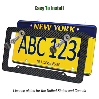 Carbon Fiber License Plate Frames- Black Carbon Pattern Plastic Front & Rear Car Tag Holder Cover 2 Pack with Mount Hardware, Screws, Caps, Handlebar Stickers - style: Carbon Fiber-Plastic-4 Hole