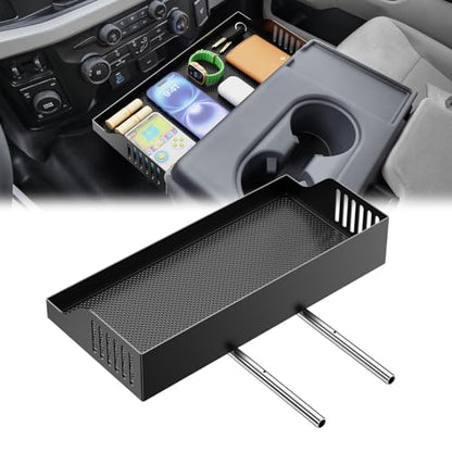 All Metal Front Center Seat Headrest Organizer Compatible with 2011-2025 2026 Ford F150 F250 F350 F450 F550 F650, Center Console Container Storage Box Armrest Tray Accessories (Jump Seat Only) - style: Organizer
