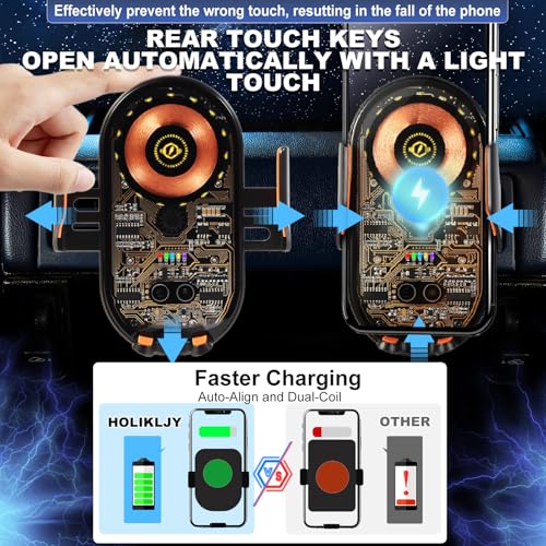 Car Phone Holder, Wireless Car Charger Air Vent Auto-Clamp Cell Phone Car Mount with Metal Hook Clip, 360° Rotation - One Button Release for iPhone, Samsung, Google, and All Other Smartphones - color: Gold