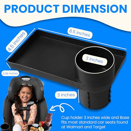 Kids Travel Tray - Car Seat and Car Cup Holder Tray - Tray for Snacks, Entertainment, Toys - Includes Cup Holder - Fits Most Car Seats