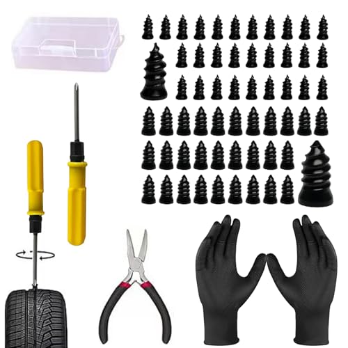 Tire Repair Rubber Nail Kit with Extraction Pliers, Screwdriver and Gloves - 40 PCS Vacuum Tire Repair Screws, Emergency Tubeless Tire Plug Kit for Car, Motorcycle, Truck, SUV, ATV