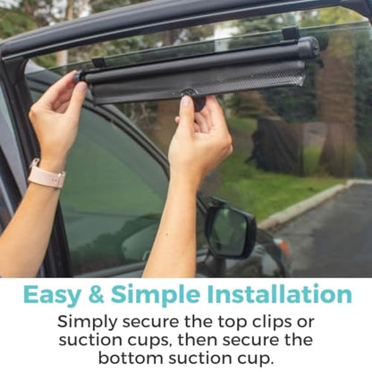 Toddleroo by North States - Extra Wide Car Window Shades for Baby: Car Shades for Side Windows - Retractable Pull-Down Roller - Black - 2-Pack