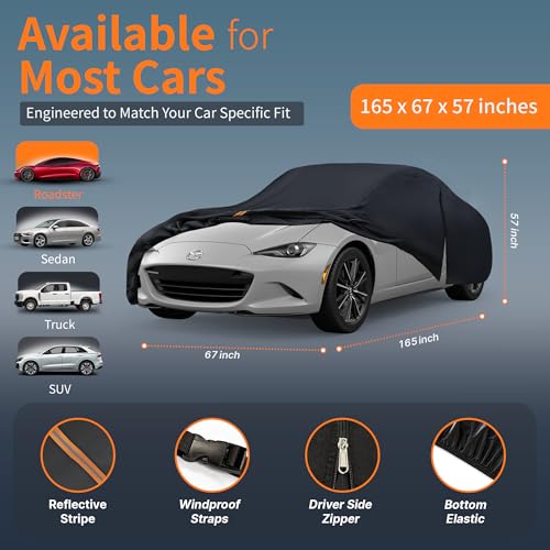 Waterproof Car Cover All-Weather, Heavy-Duty Outdoor Full Exterior Automobiles Snow Cover for Sedan up to 165 inch with Sun Visor,Zippered & Storage Bag - Black - size: Fit Coupe Length up to 165 inch(3S-0)