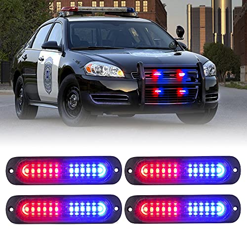 Xprite Red Blue LED Emergency Strobe Lights Kit, Surface Flush Mount Grill Grille Hazard Warning Safty Flashing Police Light for Volunteer Vehicles Off-Road Trucks Cars SUV ATV UTV Motorcycle - 4PCS - color: Red Blue, size: 4PCS