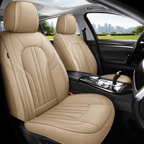 MINGBRON Car Seat Covers,Car Seat Protector Waterproof,Seat Covers Front, Car Seat Protectors,Automotive Seat Covers Fit for Most Cars Beige - color: Beige, size: Front Pair