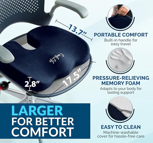 ComfiLife Gel Enhanced Seat Cushion – Office Chair Cushion – Non-Slip Gel & Memory Foam Coccyx Cushion for Tailbone Pain - Desk Chair Car Seat Cushion Driving - Sciatica & Back Pain Relief (Navy) - color: Navy Blue