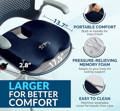 ComfiLife Gel Enhanced Seat Cushion – Office Chair Cushion – Non-Slip Gel & Memory Foam Coccyx Cushion for Tailbone Pain - Desk Chair Car Seat Cushion Driving - Sciatica & Back Pain Relief (Navy) - color: Navy Blue