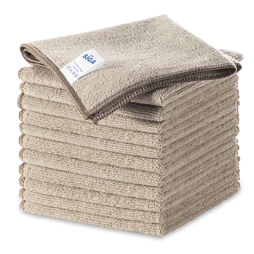 MR.SIGA Microfiber Cleaning Cloths, All-Purpose Surface Microfiber Towels, Streak Free Cleaning Rags, Pack of 12, Wheat, Size 32 x 32 cm(12.6 x 12.6 inch) - color: Wheat