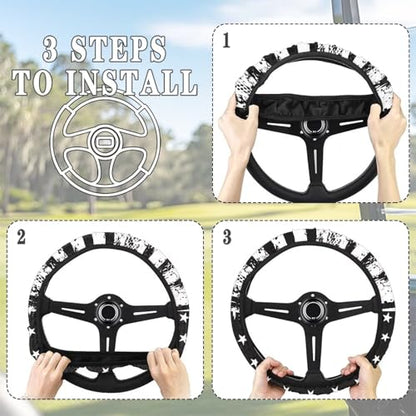 American Flag Steering Wheel Cover Protector Golf Cart Steering Wheel Covers Car Accessories Steering Wheel Cover Anti-Slip Sweatproof Auto Steering Wheel Comfortable, Black - color: American Flag Black