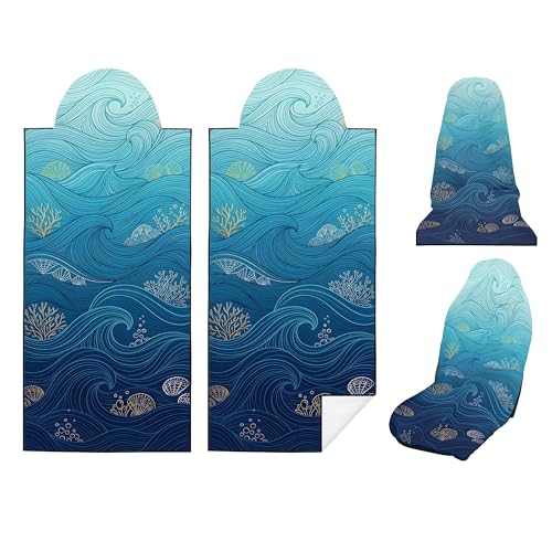 2 Pack Car Seat Towel Covers, Sweat-Proof Microfiber Seat Protectors for Gym, Running, Beach & Workout, Breathable Quick-Dry, Machine Washable, Blue Ocean Wave Print, Universal Fit - color: Blue Ocean Wave