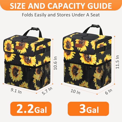 Vankor 3 Gallons Car Trash Can with Lid, Car Bag Bin Hanging Waterproof Automotive Garbage Cans Leak Proof Vehicle Trash Can Sunflower - color: Sunflower, size: 3 Gallons