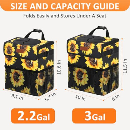 Vankor 3 Gallons Car Trash Can with Lid, Car Bag Bin Hanging Waterproof Automotive Garbage Cans Leak Proof Vehicle Trash Can Sunflower - color: Sunflower, size: 3 Gallons