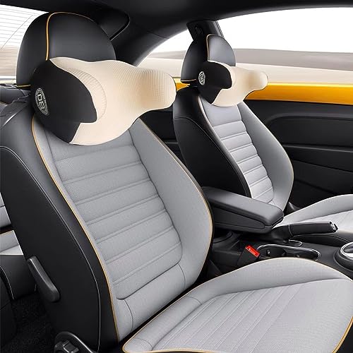 Really Helpful Car Headrest Pillow, Car Neck Pillow for Sleeping with Adjustable Strap, 100% Memory Foam & Breathable Removable Cover, Ergonomic Design - Softness Travel Car Pillow(Beige, 1PC) - color: Beige