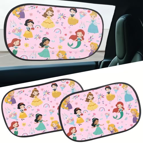 GENANY 2pcs Princess Window Sun Shade for Sedan SUV Truck (21x14 Inches), Sun Shades for Side Window, Accessories for Kids, Baby Window Shades, Spring Car Decor - color: Lady Bella
