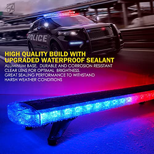 Xprite 48 Inch LED Rooftop Emergency Strobe Lights Bar w/Adjustable Mounting Brackets, Warning Flashing Police Lightbar for Security POV Law Enforcement Tow Trucks Volunteer Firefighter - Red Blue - color: Red Blue
