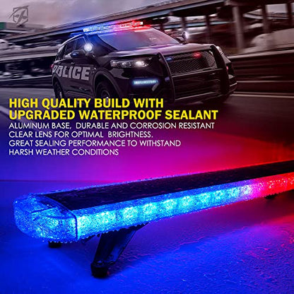 Xprite 48 Inch LED Rooftop Emergency Strobe Lights Bar w/Adjustable Mounting Brackets, Warning Flashing Police Lightbar for Security POV Law Enforcement Tow Trucks Volunteer Firefighter - Red Blue - color: Red Blue
