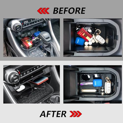 2PCS Center Console Organizer Tray and Armrest Storage Box Compatible with Toyota RAV4 2025 2024 2023 2022 2021 2020 2019 Insert Secondary Storage box Accessories - size: 2 Pieces | Center Console & Armrest Set