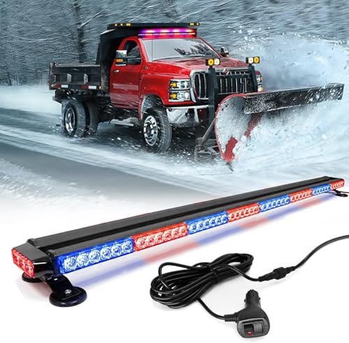48'' 102 LED Emergency Strobe Rooftop Flashing Light Bar, Double Side Hazard Warning Beacon Safety w/Magnetic for Tow Vehicles Firefighter Cars Trucks Traffic Security,Red&Blue&Red - color: Red & Blue Mix, size: 48''