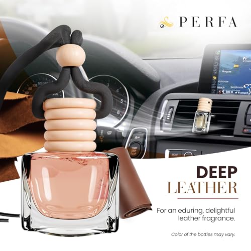 Leather Musk Car Air Freshener | Hanging Car Freshener with Vent Clip | New Car Fragrance, Slow-Release Aroma Technology, Adjustable Scent Intensity | Premium Interior Accessories by Perfa