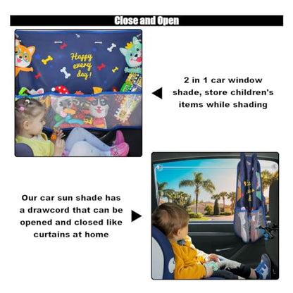 Car Window Shade for Baby, Blackout Car Window Curtain with Storage Pockets & 7 Suction Cups, Cartoon Pattern Cars Side Window Sun Shade Cover for Sun/Heat/UV Rays Protection (Blue-Cute Dogs) - color: Blue-Cute Dogs